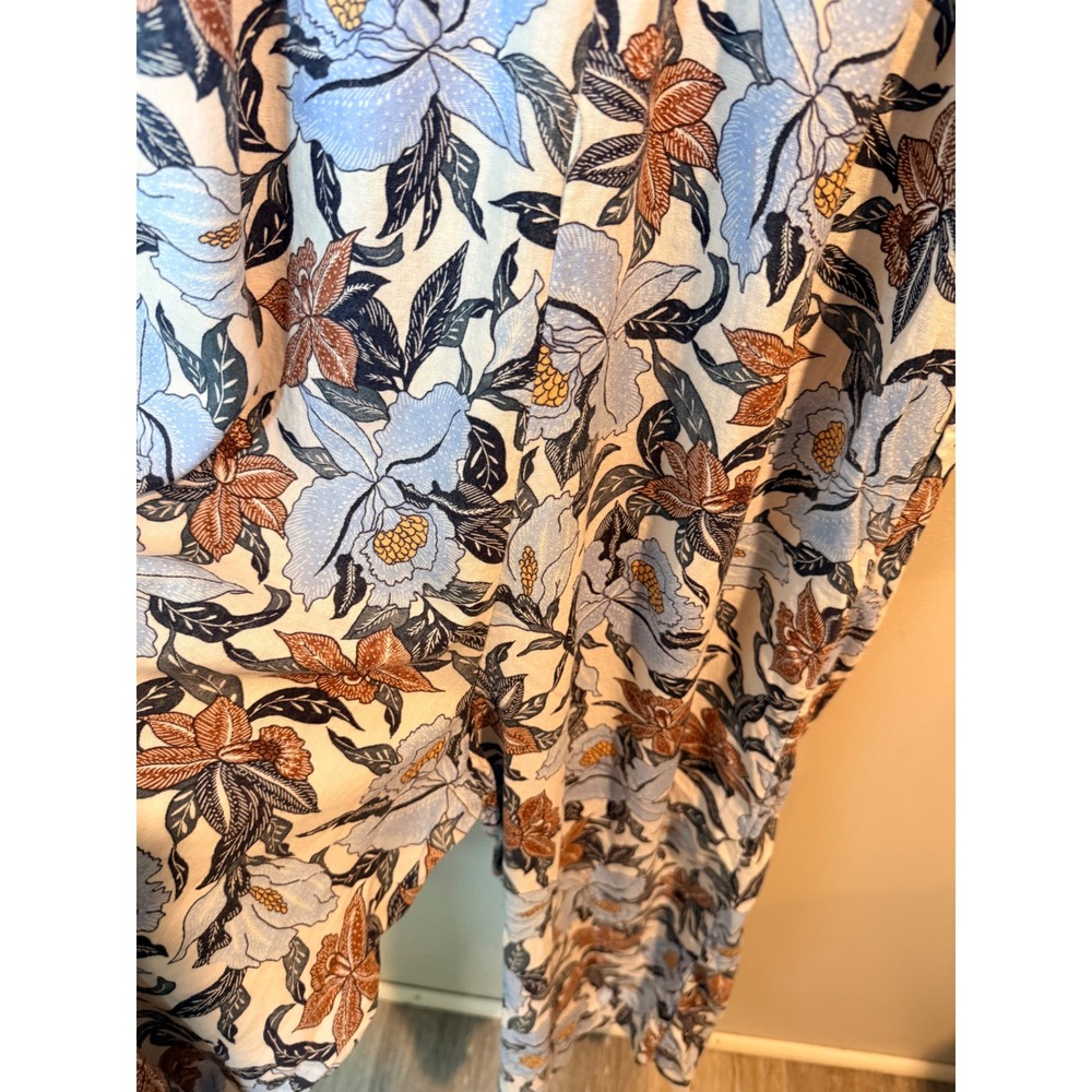 Old Navy Maternity Blue Floral Linen Blend Wide Leg Jumpsuit Tie Strap Medium - Picture 9 of 10